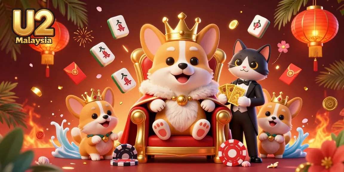 Experience thrilling gaming at U2 Malaysia with this vibrant casino-themed illustration featuring unique characters.