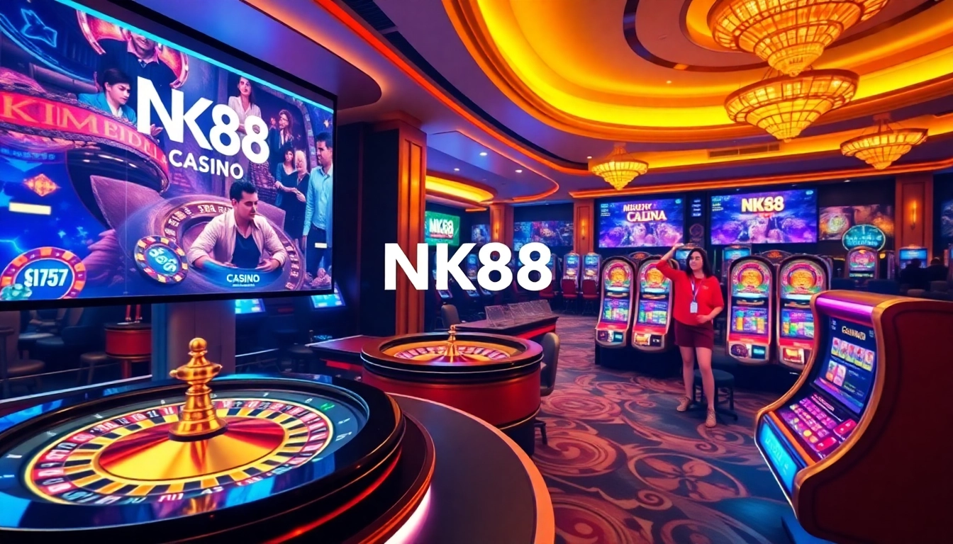 Engage with exciting online gaming at https://nk88.baby/, a vibrant casino experience with poker chips and roulette.
