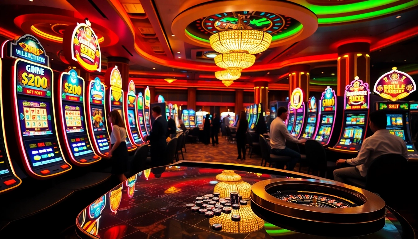 Engaged players winning on vibrant slot gacor machines in a luxurious casino.