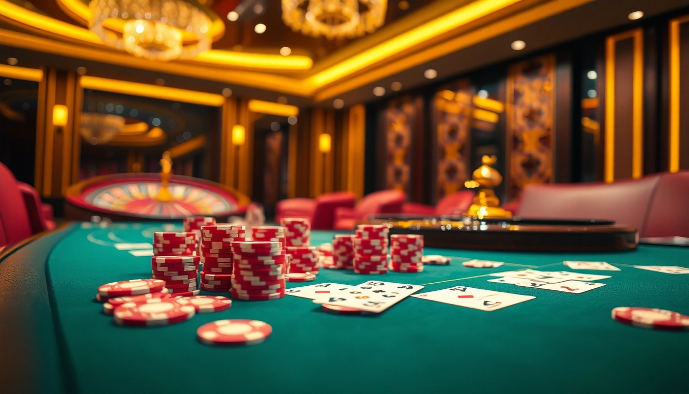 A vibrant casino table scene with poker chips and cards, reflecting the excitement of s8 vip gaming.