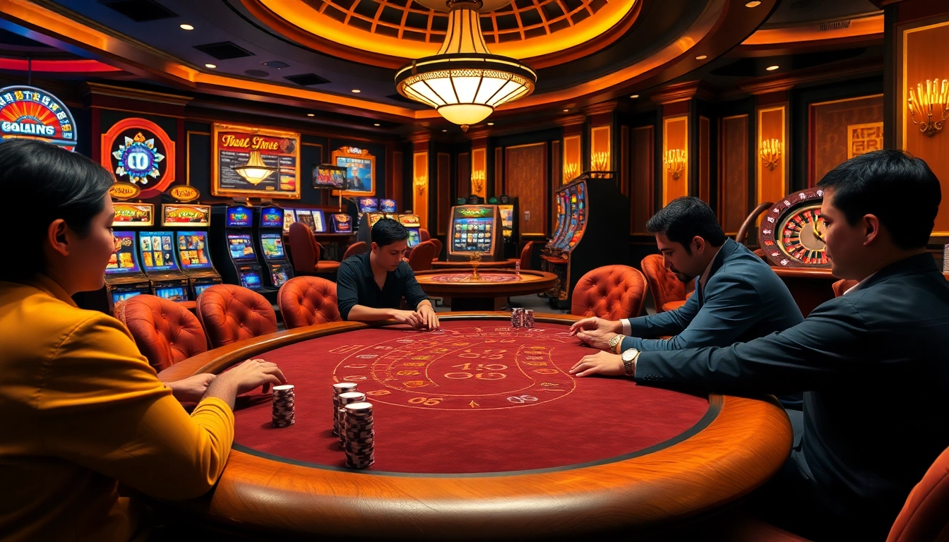 Players enjoying a thrilling poker game at MK8 casino, showcasing excitement and luxury.