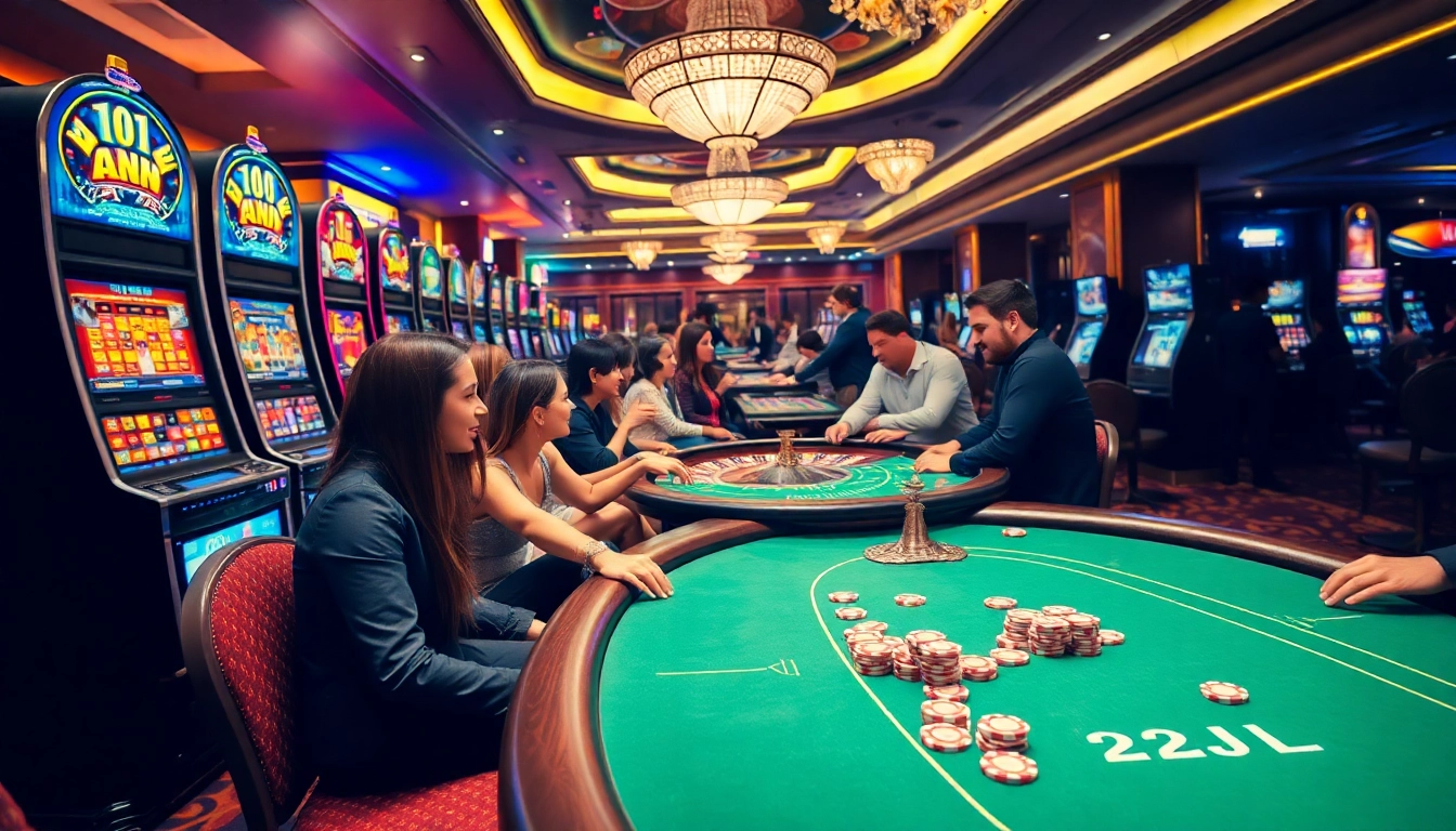 Players engaged at casino tables celebrating wins as part of the 22JL gaming experience.