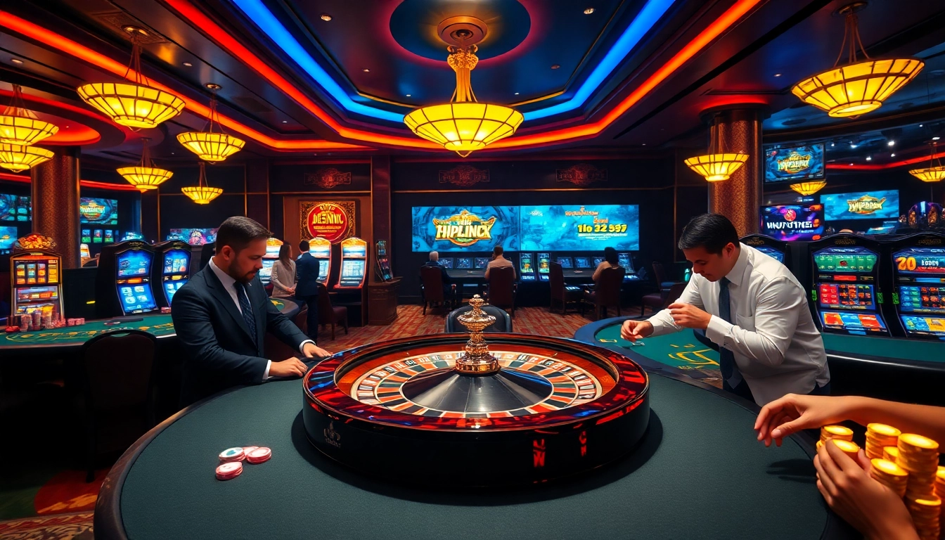 Players enjoying casino games at Nhà Cái BJ888 with vibrant tables and exciting atmosphere.