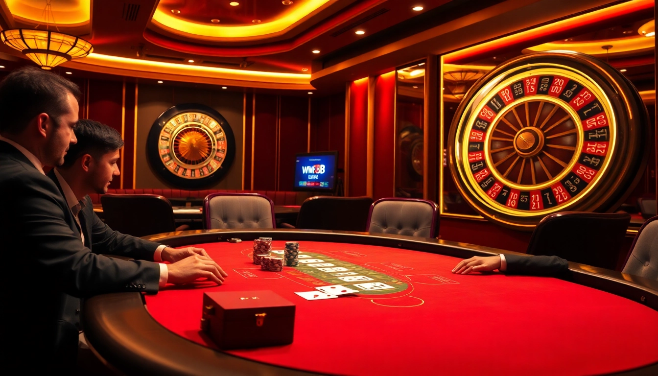 Betting at a luxurious casino table featuring games from https://ww88b.com/ with vibrant colors and professional atmosphere.