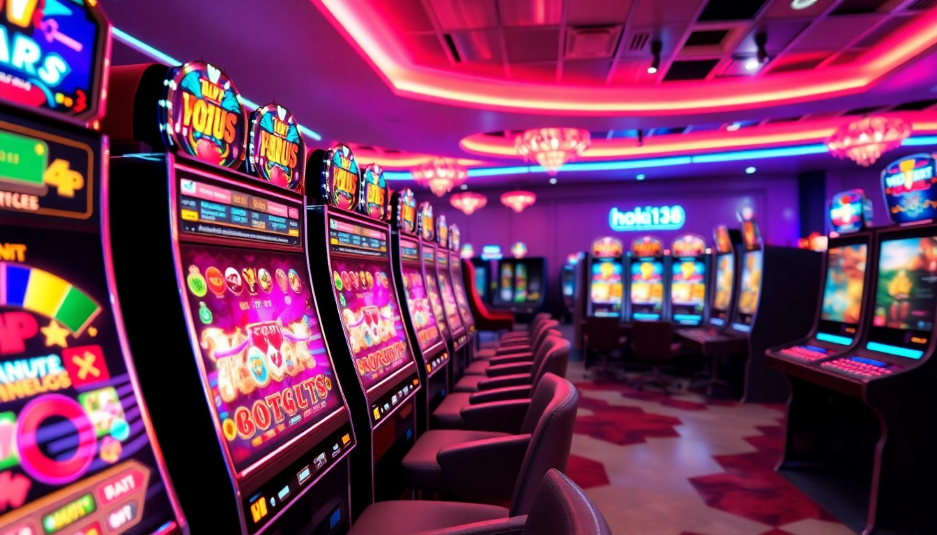 Exciting online gaming interface for hoki138 showcasing vibrant slot machines and interactive features.