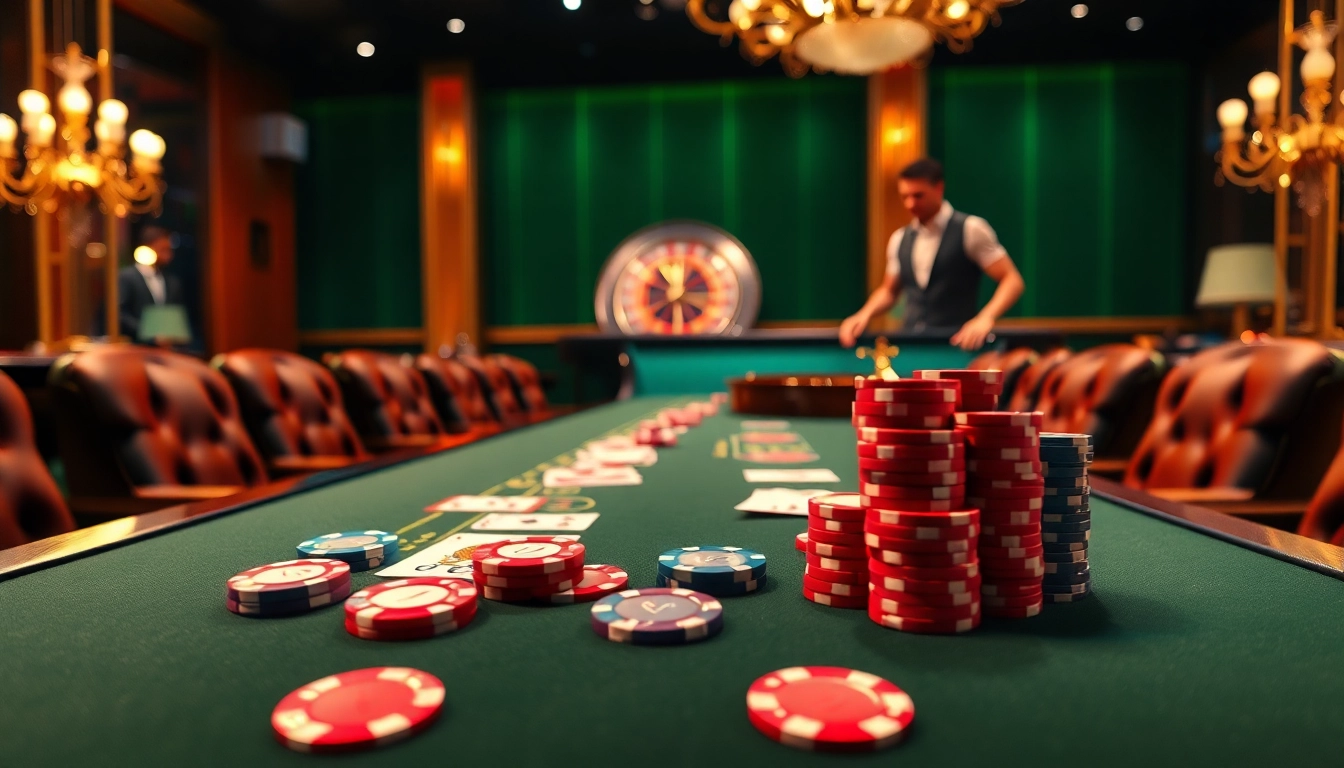 Experience the thrill of gambling at Thabet with vibrant poker chips and a roulette wheel.