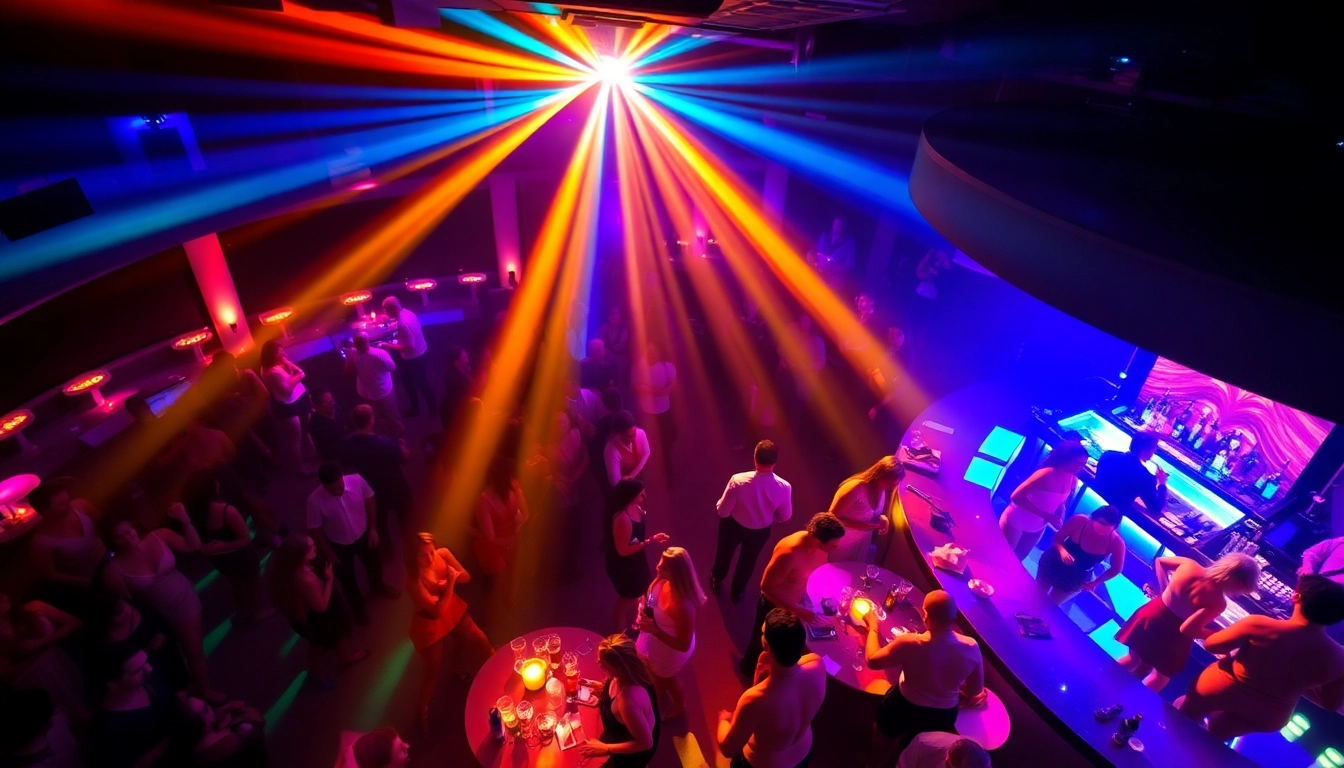 Night club sxm scene featuring vibrant lights, dancing crowd, and VIP bottle service.