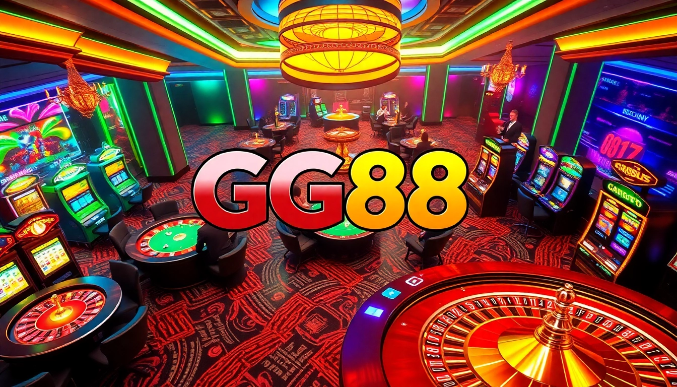 Players enjoying an exhilarating gambling experience at GG88 casino with vibrant roulette and poker tables.