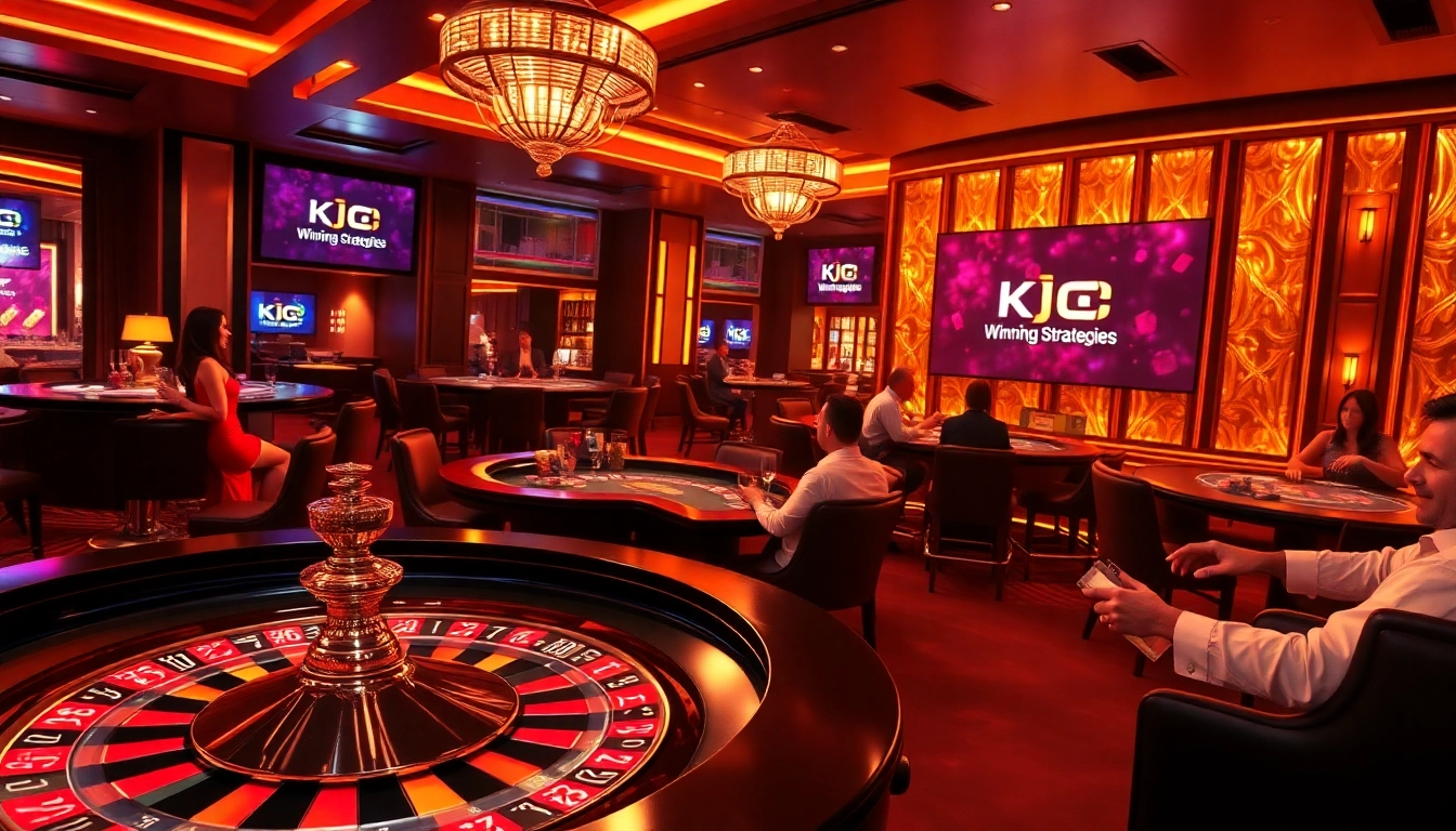 KJC casino table with players engaged in high-stakes games featuring roulette and cards.