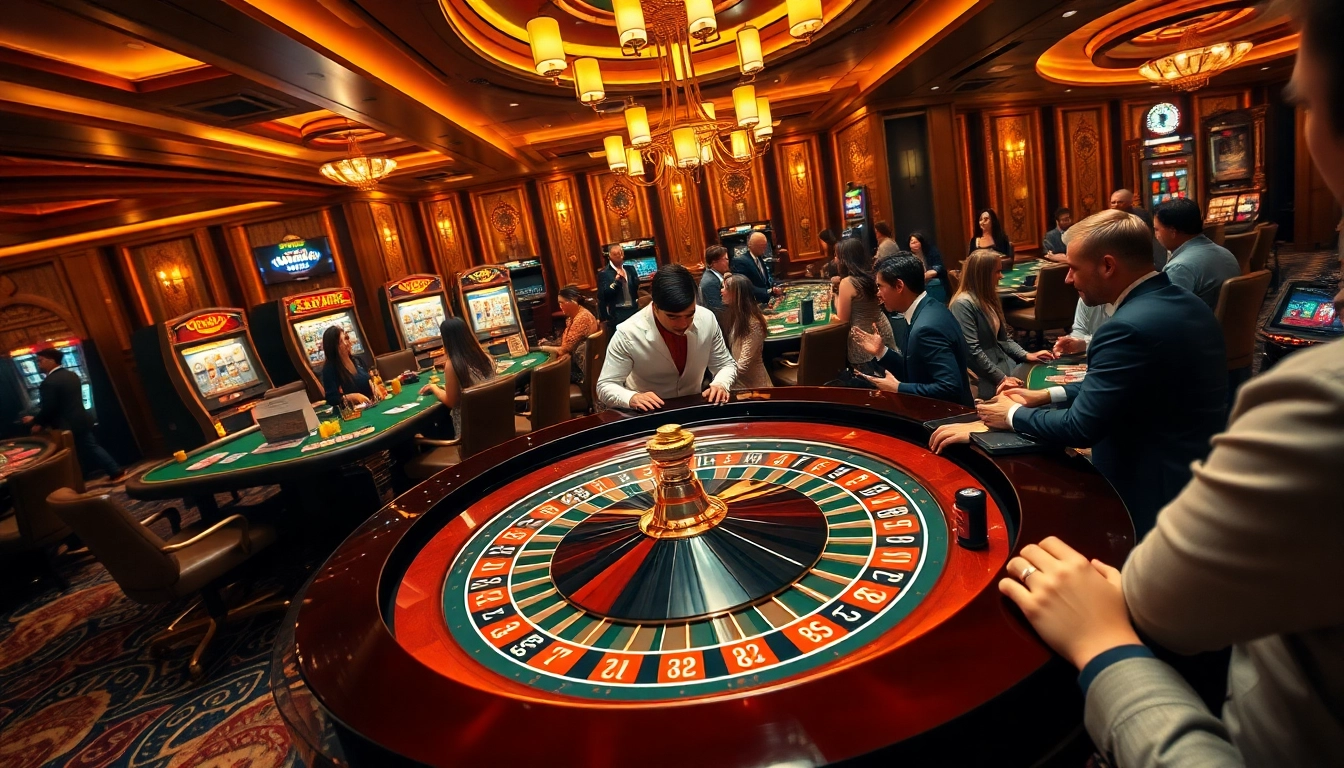 Experience excitement at https://lc88app.com/ with a dynamic casino scene featuring poker and roulette.