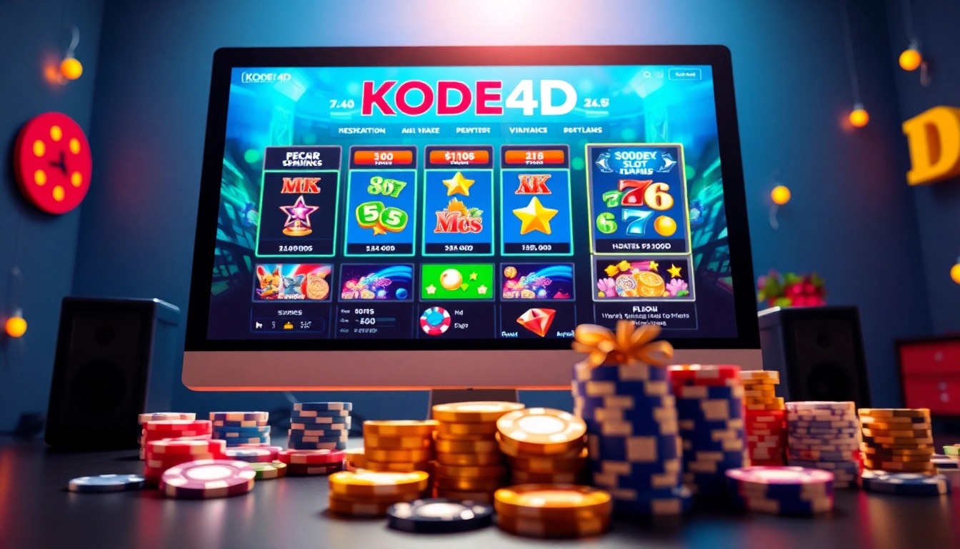 Situs kode4d vibrant online gaming interface with colorful slot games and gameplay elements.