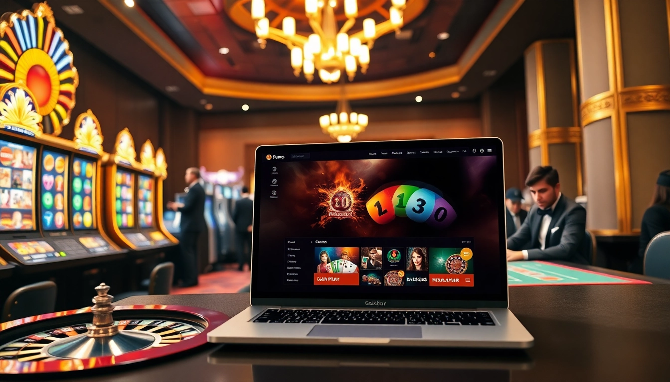 Engaging gamblers at https://ok365a.biz/ enjoying a vibrant casino atmosphere with tables and slot machines.