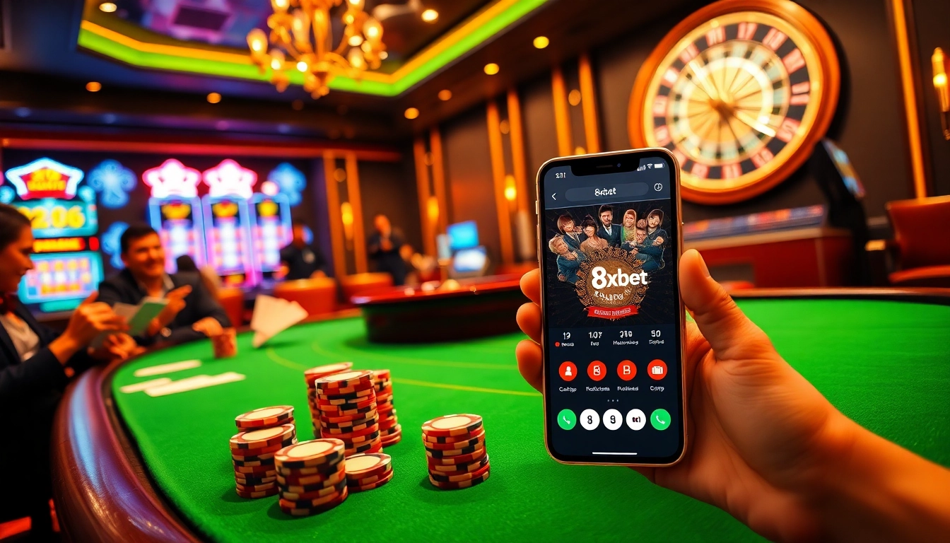 Experience excitement with 8xbet tải app showcasing vibrant casino scenes and mobile gaming.