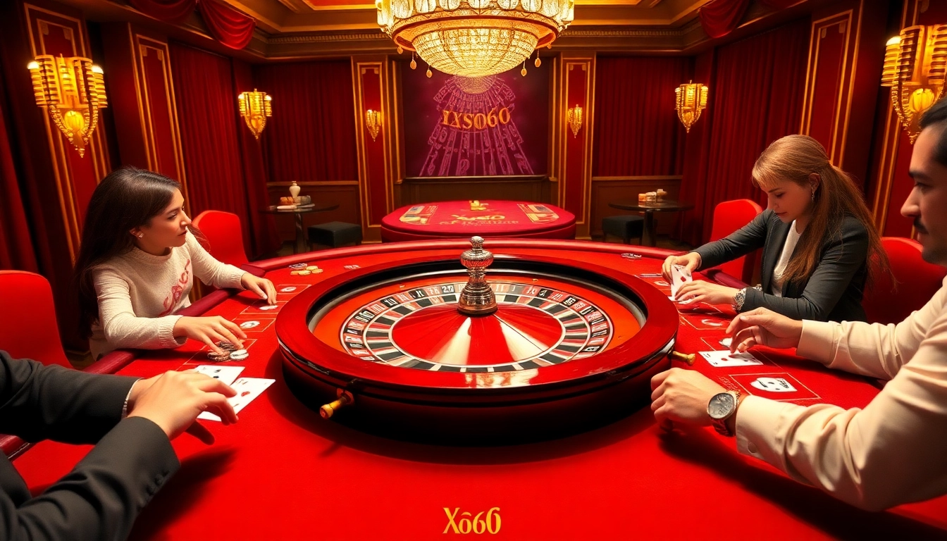 Xoso66 casino scene showcasing an exciting roulette game with players and vibrant casino elements.