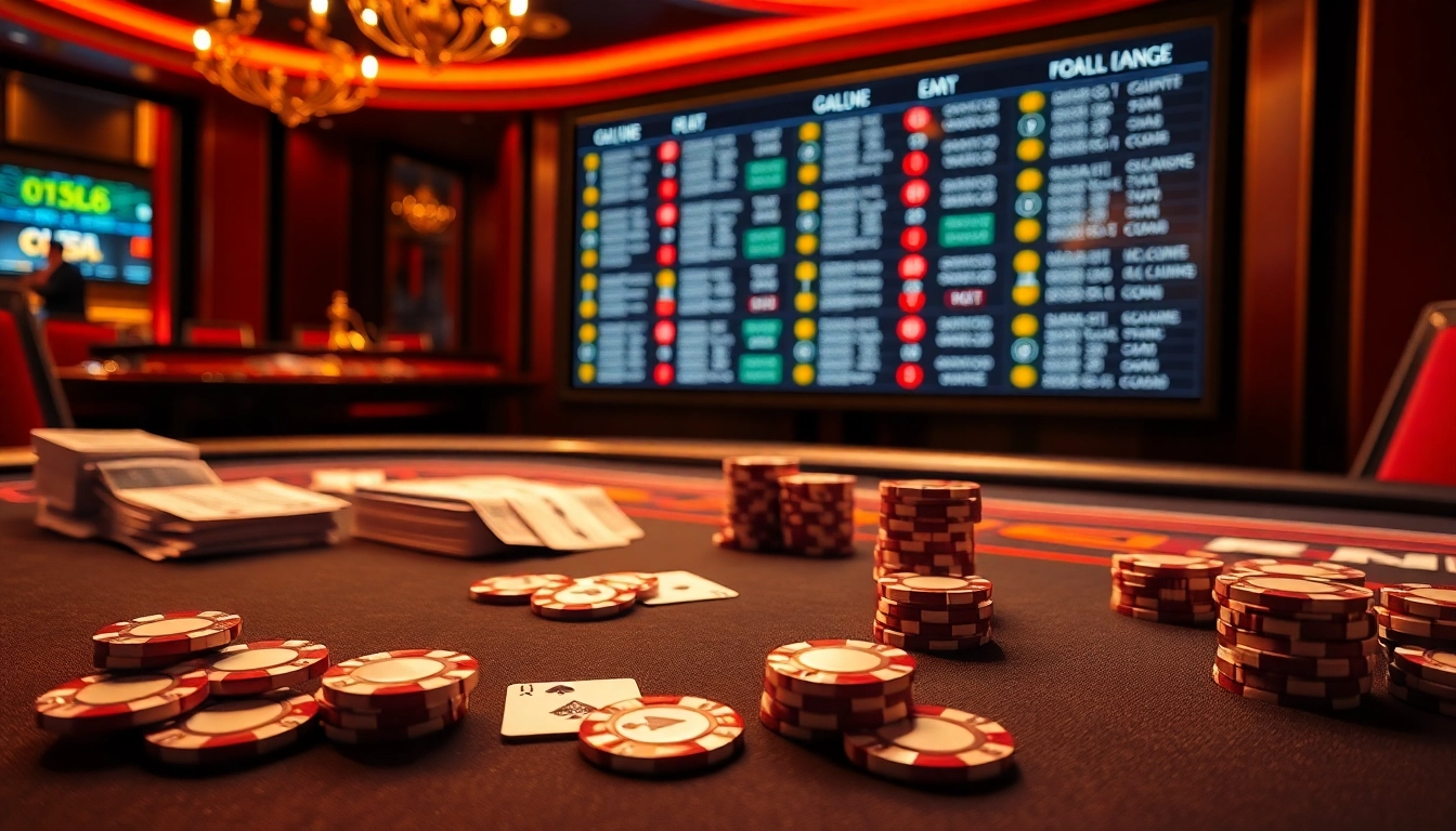 Experience the thrill of gambling at https://ev88vip1.cn.com/ with a vibrant poker table, roulette wheel, and betting slips.