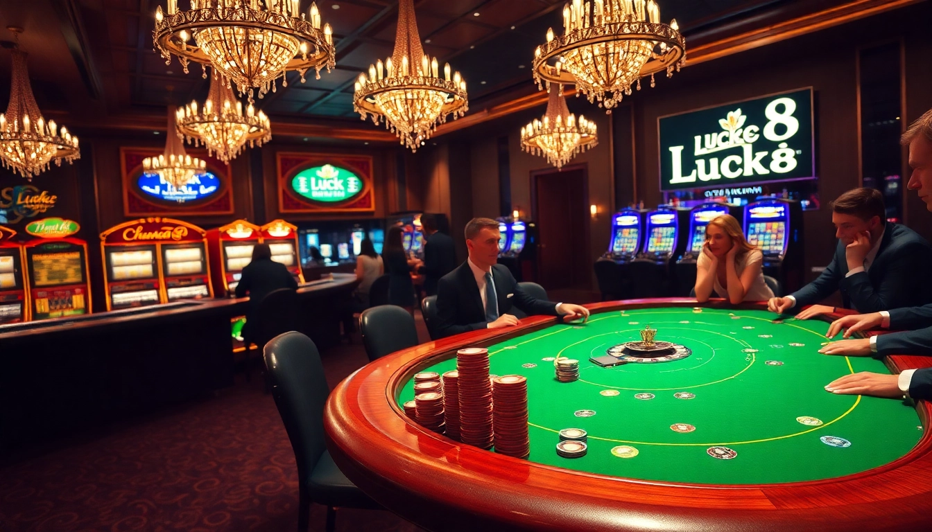 Experience high-stakes excitement at the Luck8 casino with a luxury poker game setup.