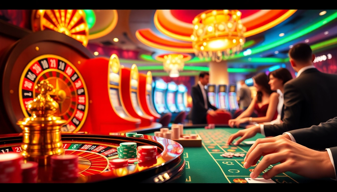 Players enjoying a thrilling experience at situs apiraja88 with poker chips and slot machines.