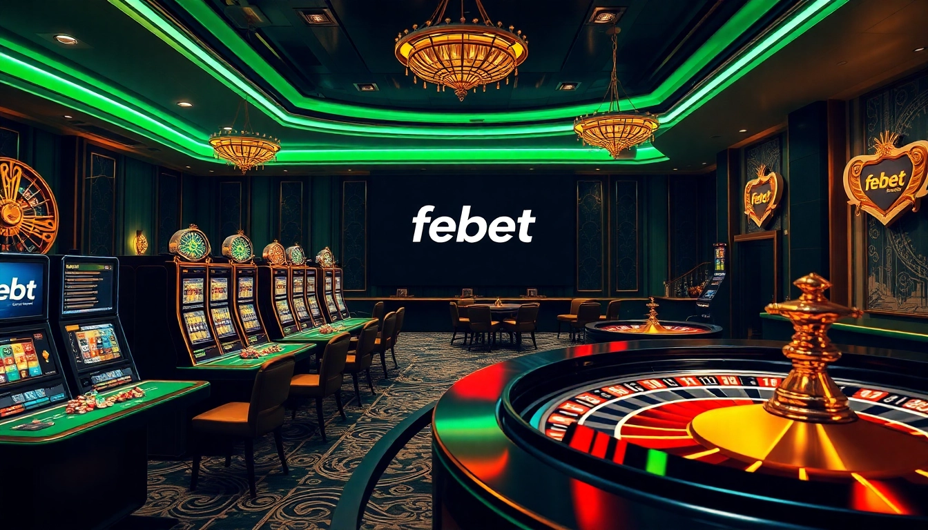 Experience febet's online gambling excitement with vibrant casino tables and thrilling slot machines.