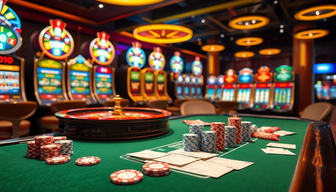 Exciting sbobet login scene featuring a luxurious casino setup with vibrant poker chips and dynamic betting atmosphere.