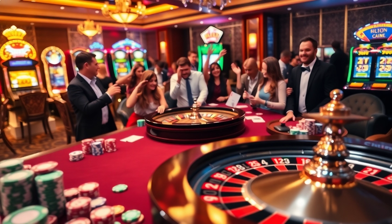 Experience the thrill of gambling at https://33wintop.com/ with vibrant casino action featuring players and poker chips.
