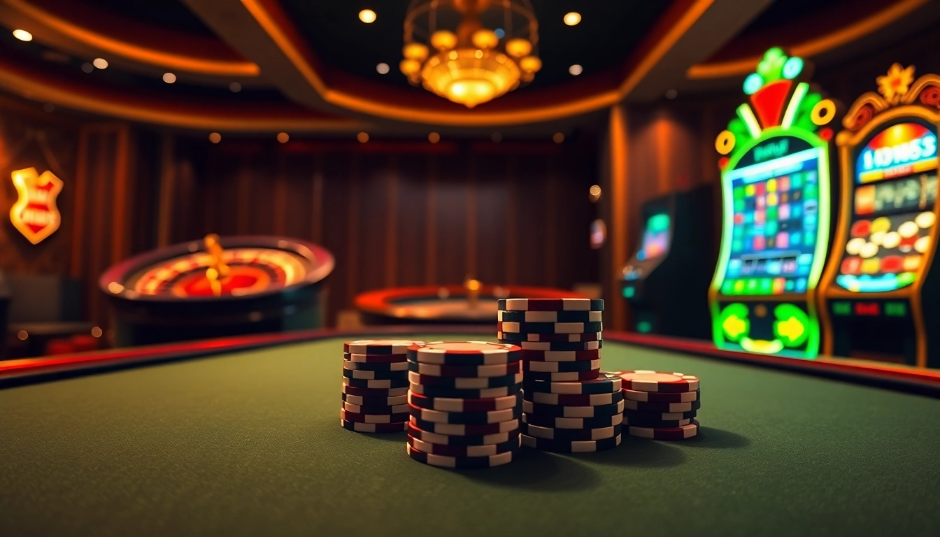 Experience thrilling gameplay at bl555.link with a glamorous poker table and vibrant casino elements.