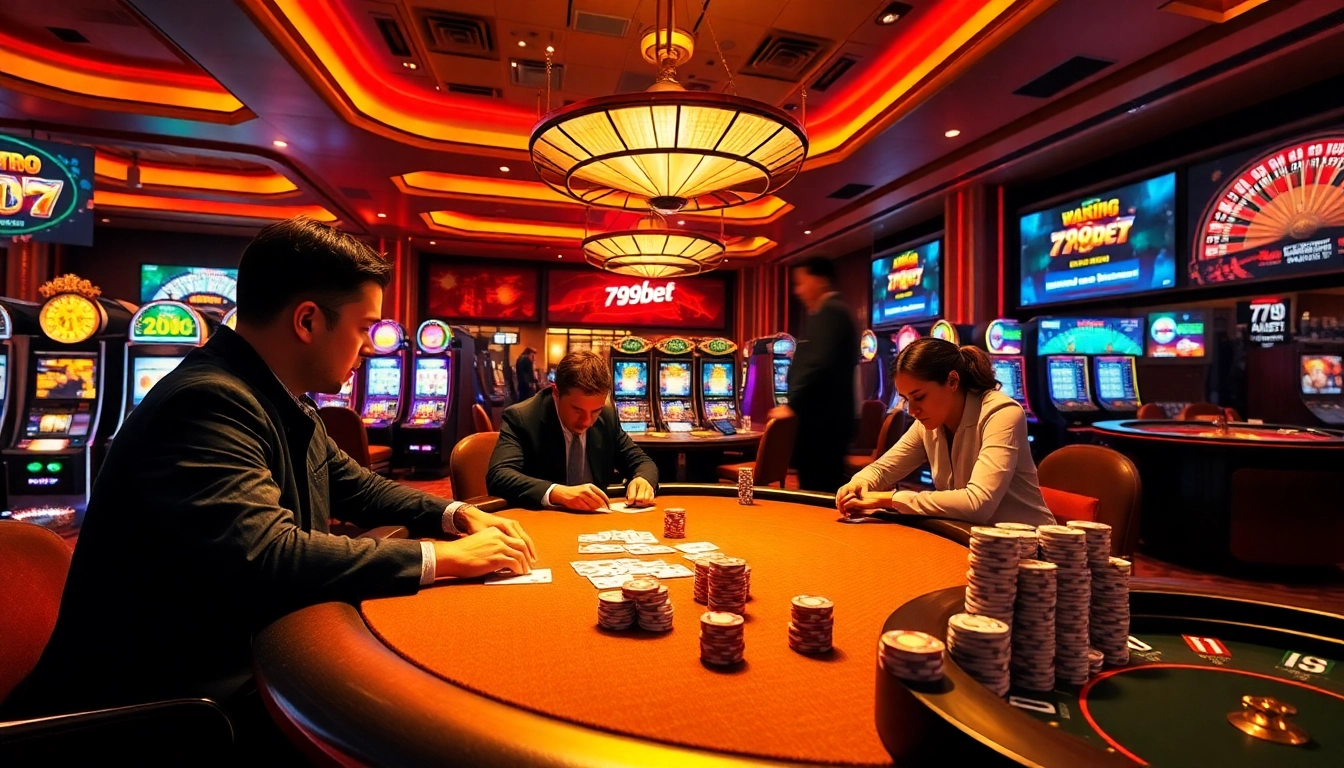 Experience the thrill of 789bet events at a vibrant casino scene with poker and slot machines.