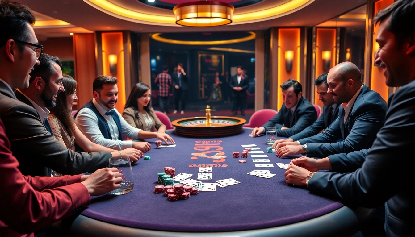 W88 poker players engaged in an intense game at a vibrant casino table