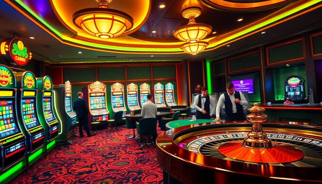 Experience the thrill of nohu90 with vibrant casino excitement featuring slot machines and poker tables.