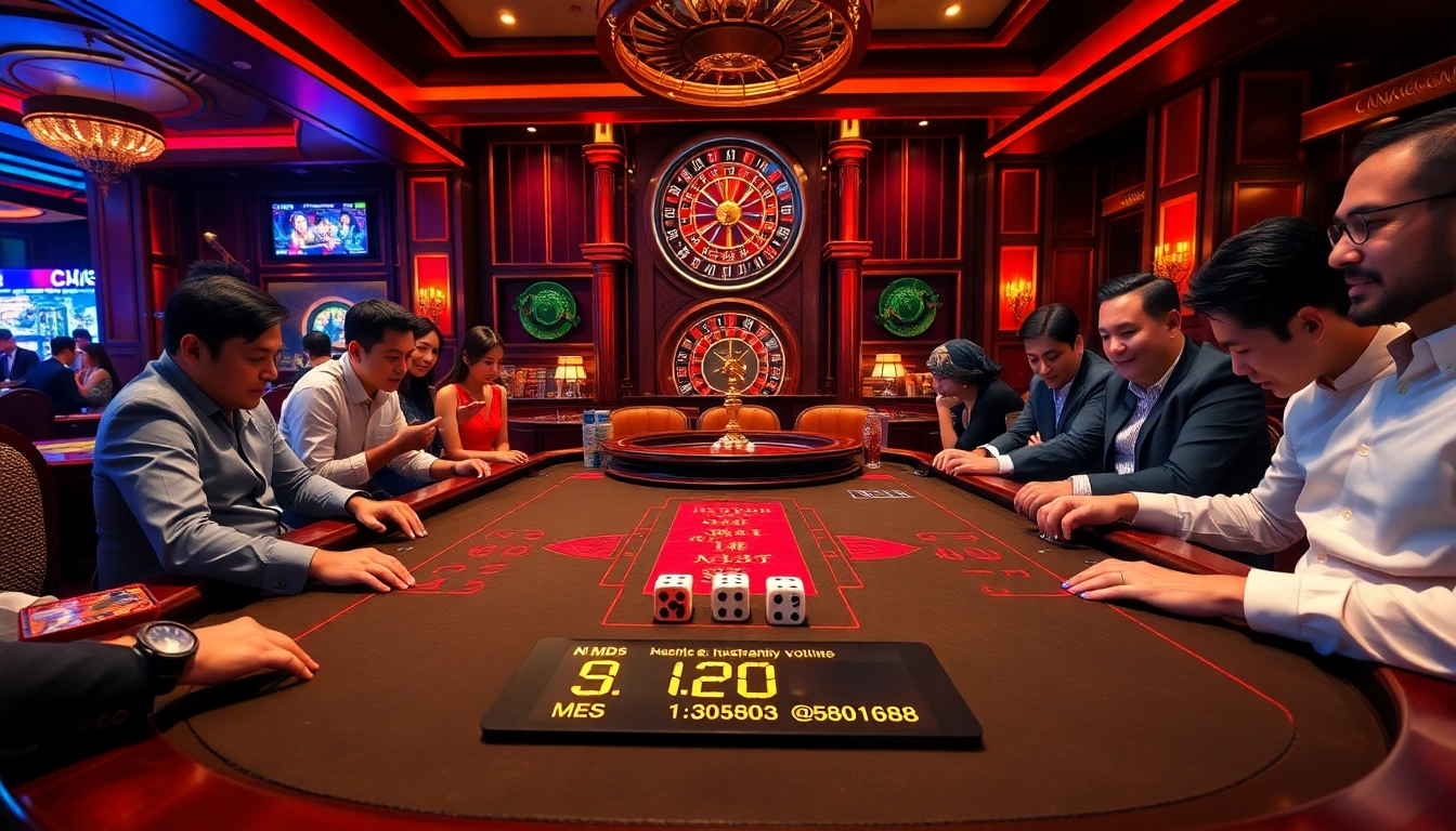 Tài Xỉu MD5 table illustrating vibrant casino excitement with players engaged in high-stakes betting.