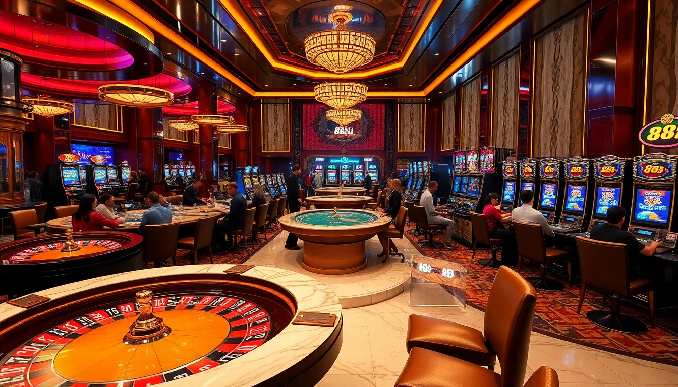 Players enjoying the vibrant casino atmosphere at 88i, featuring roulette and poker tables.
