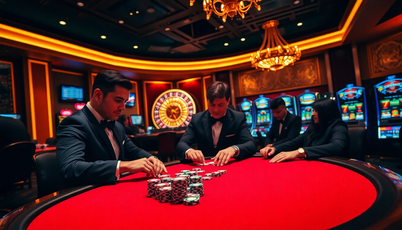 Experience high-stakes competition at https://vj88.com/ with elegant players at a poker table.