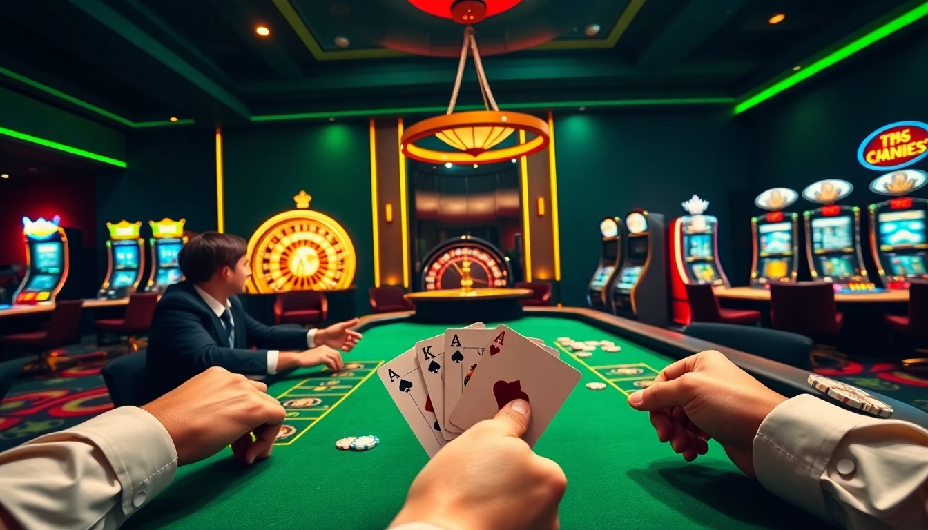 Engage in thrilling poker gameplay at TT88’s luxurious casino table with vibrant elements.