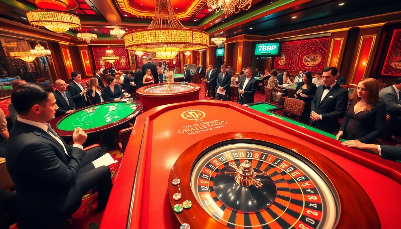 Players enjoying a thrilling casino experience at 789P with vibrant tables and engaging dealers.
