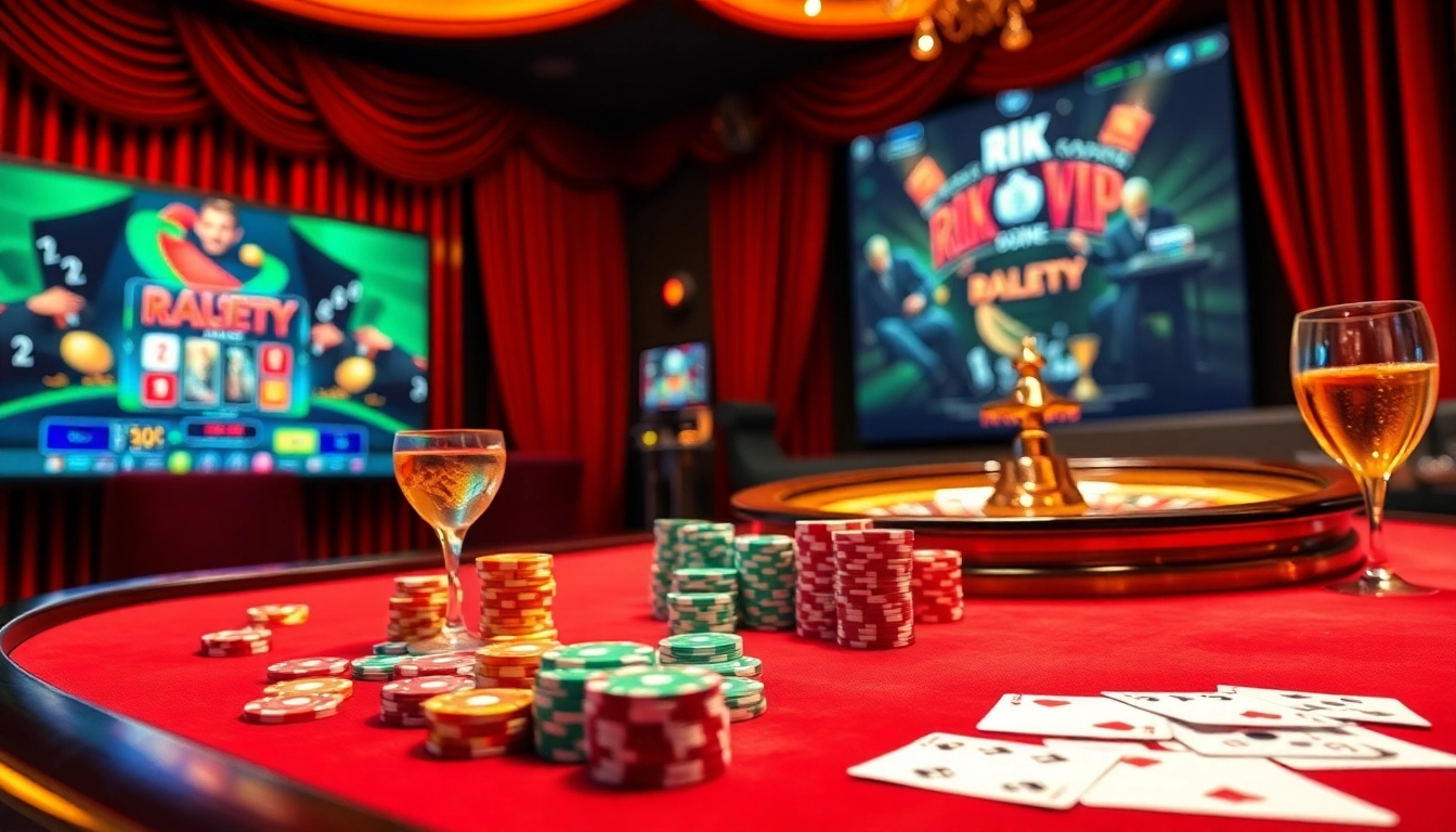 Enjoying an exciting game at 'rik vip' casino tabletop with vibrant poker chips and cards.
