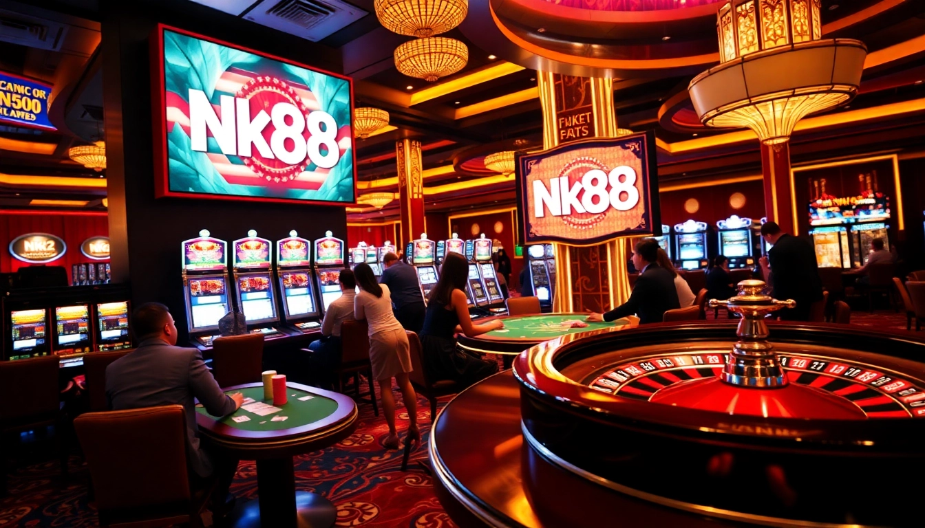 Play exciting casino games at NK88 with vibrant slots and engaging card tables.