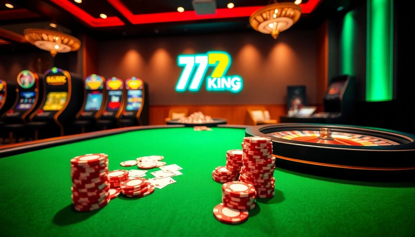 79 King casino scene showcasing poker chips and cards at a vibrant table.