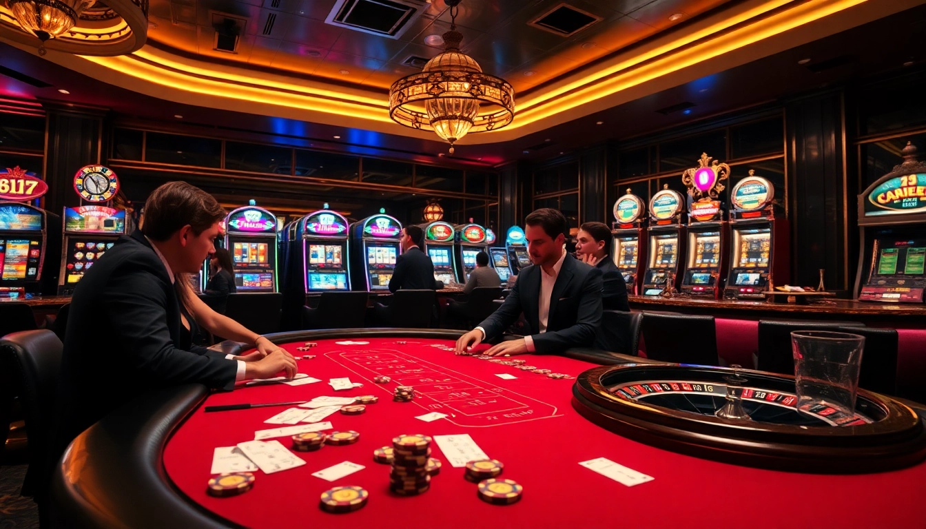 Experience the thrill of 6L777 CLUB with glamorous gambling visuals showcasing poker, slots, and excitement.