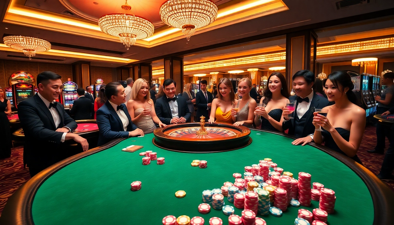 Experience the luxury of Clube VIP HHBET with a vibrant casino scene featuring roulette and excited players.