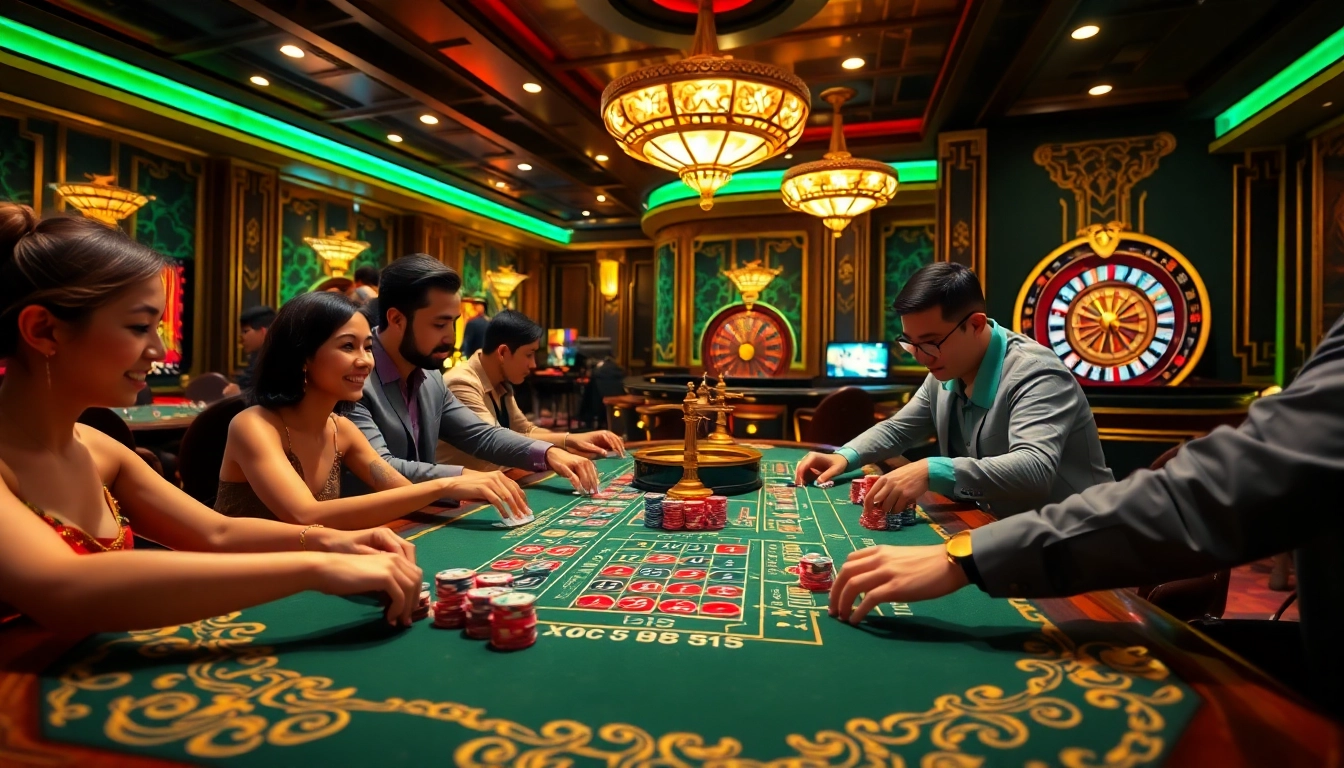 Xóc Đĩa gameplay experience at https://xocdia24h.com/, featuring excited players and colorful betting chips.