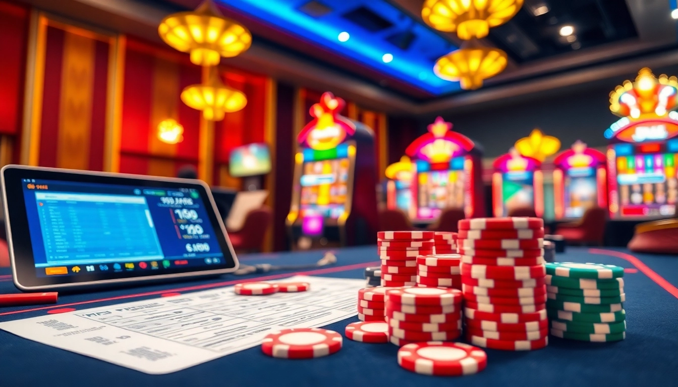 Experience สมัครแทงบอล with a luxurious online sports betting setup featuring vibrant casino elements.