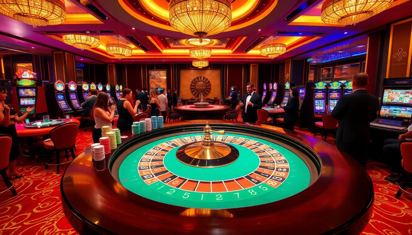Players enjoying various gambling games at 68VIP casino, showcasing excitement and elegance in a vibrant atmosphere.