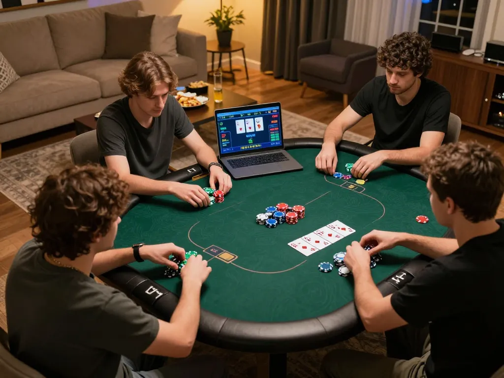 Engaging online poker session at home featuring dn88 gaming interface and vibrant chip stacks.